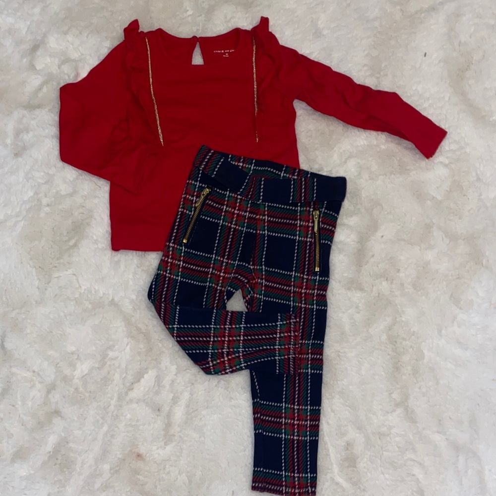 Janie and Jack 2T Red Top and Plaid Pants Set